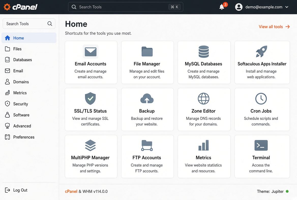 Αρχική cPanel — εργαλεία