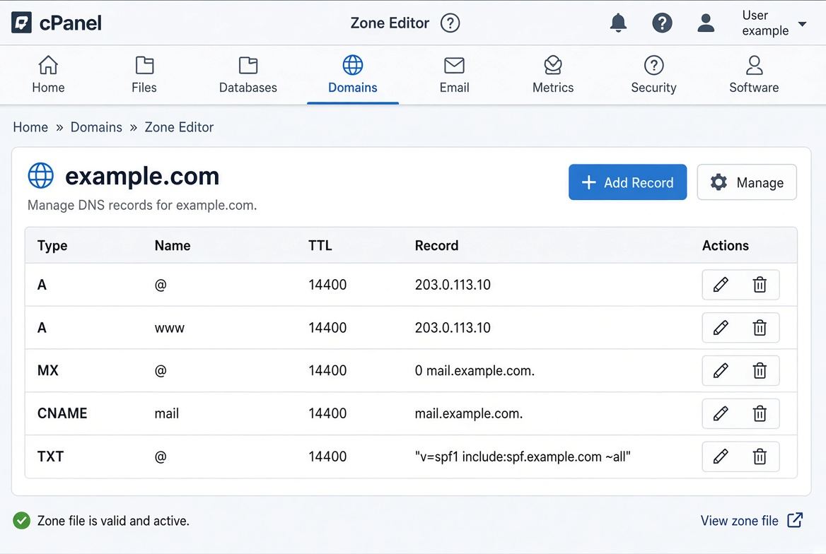 TXT εγγραφές στο Zone Editor
