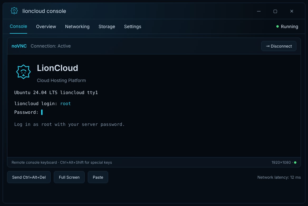 LionCloud VNC console