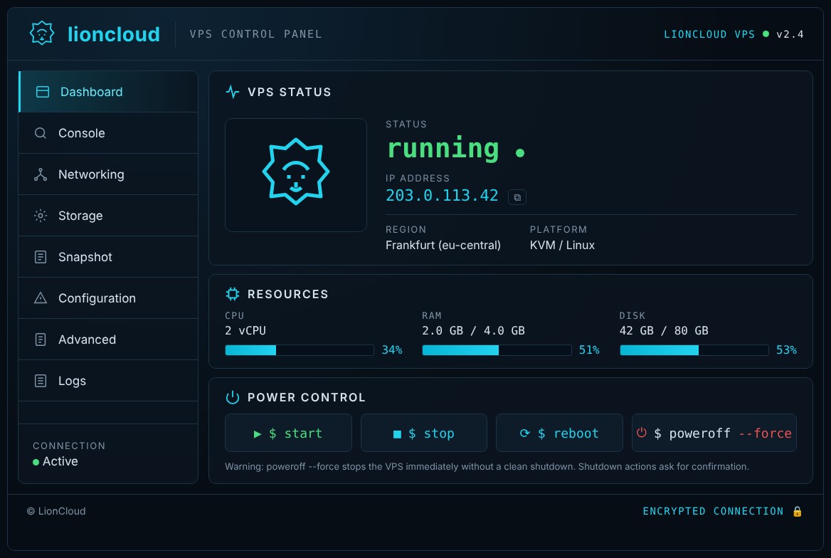 LionCloud VPS Control Panel