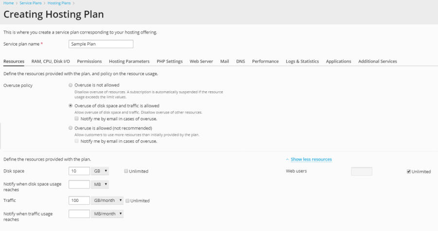 Creating Hosting Plan