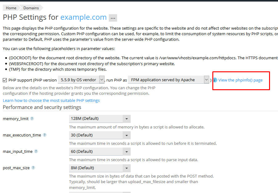 PHP Settings