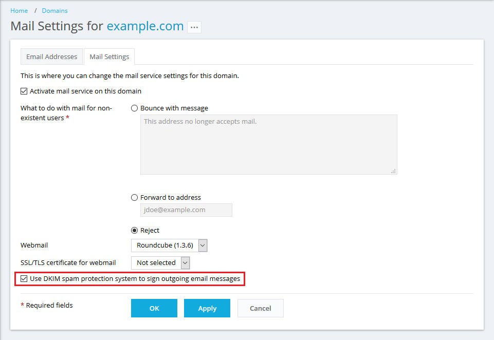 DKIM checkbox