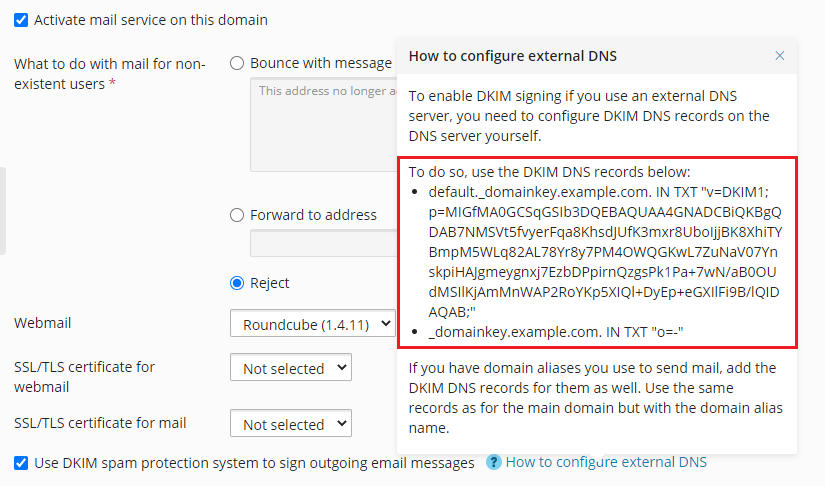 DKIM external DNS records