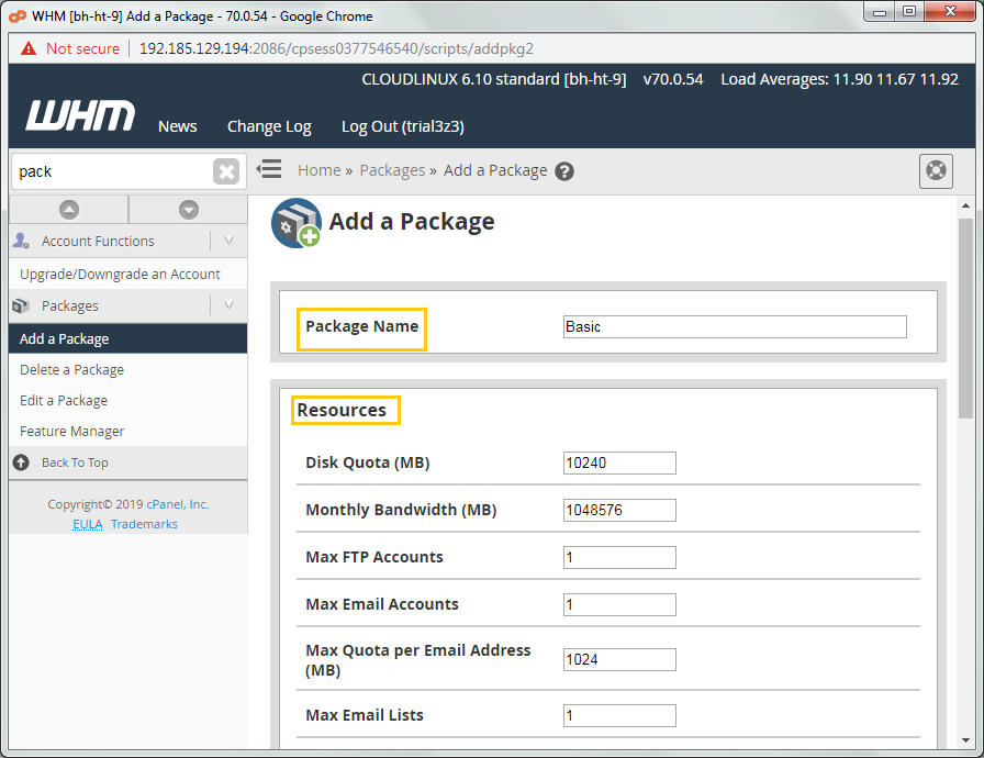 WHM Add Package