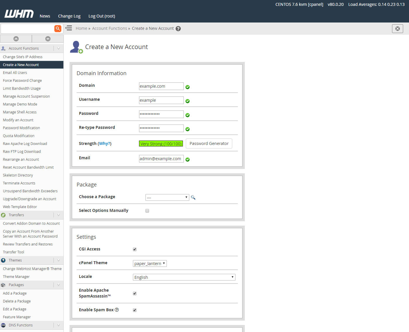 WHM Create Account