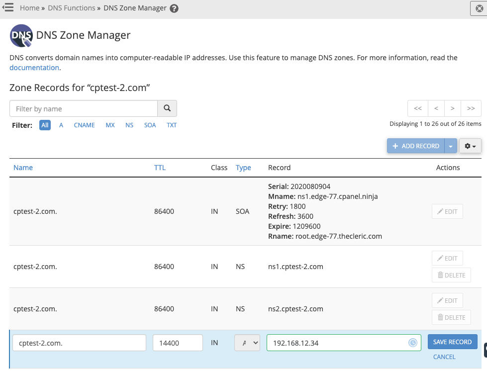WHM DNS Zone Manager