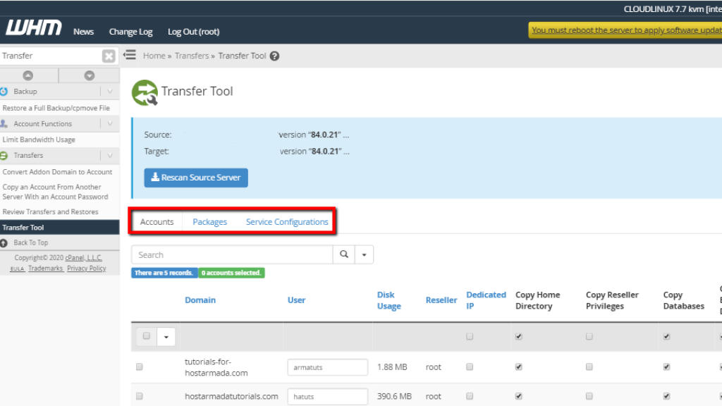 WHM Transfer Tool