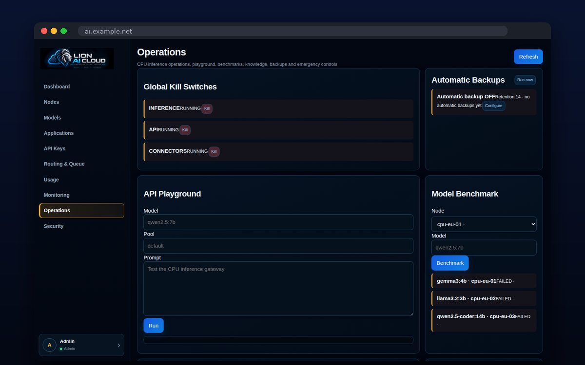 Lion AI Cloud — API playground και benchmarks