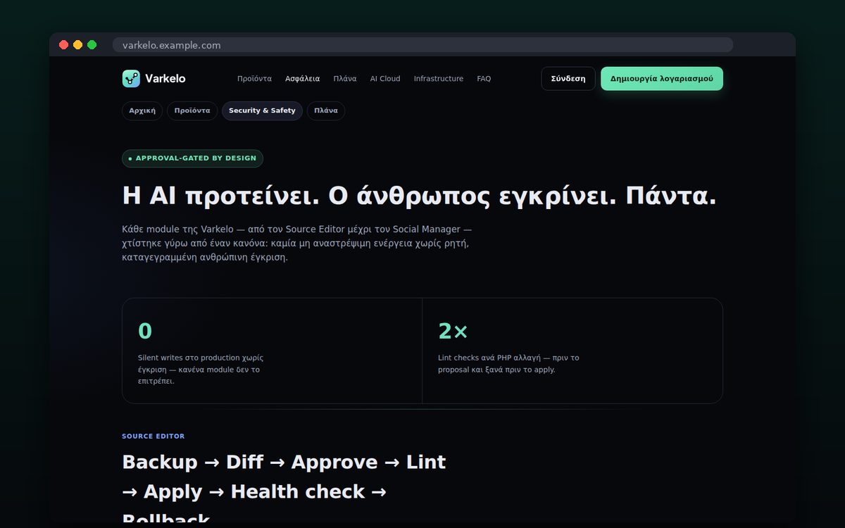 Varkelo — Approval-gated by design